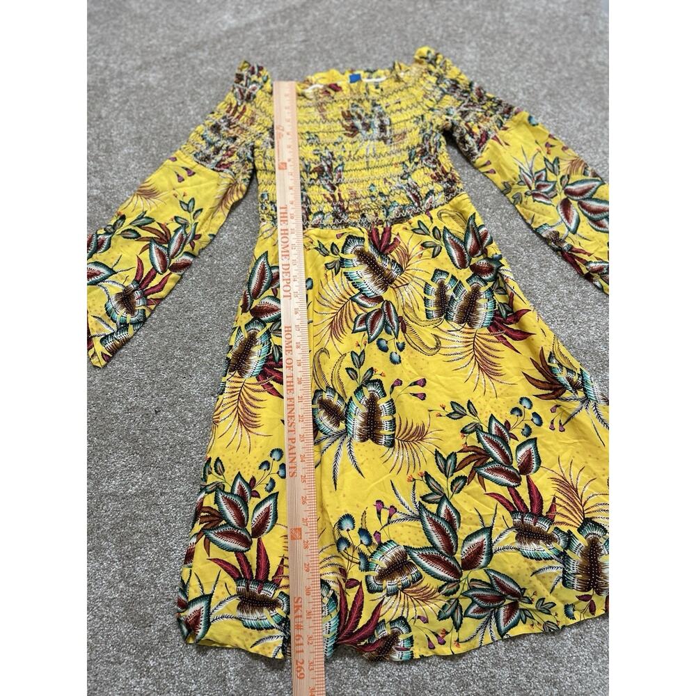 Anthropologie Farm Rio Bria Smocked Mini Dress Yellow Tropical Print Size S - Picture 5 of 7